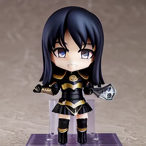 Prompt: lovey black armor knight girl, style as Nendoroid, clear background