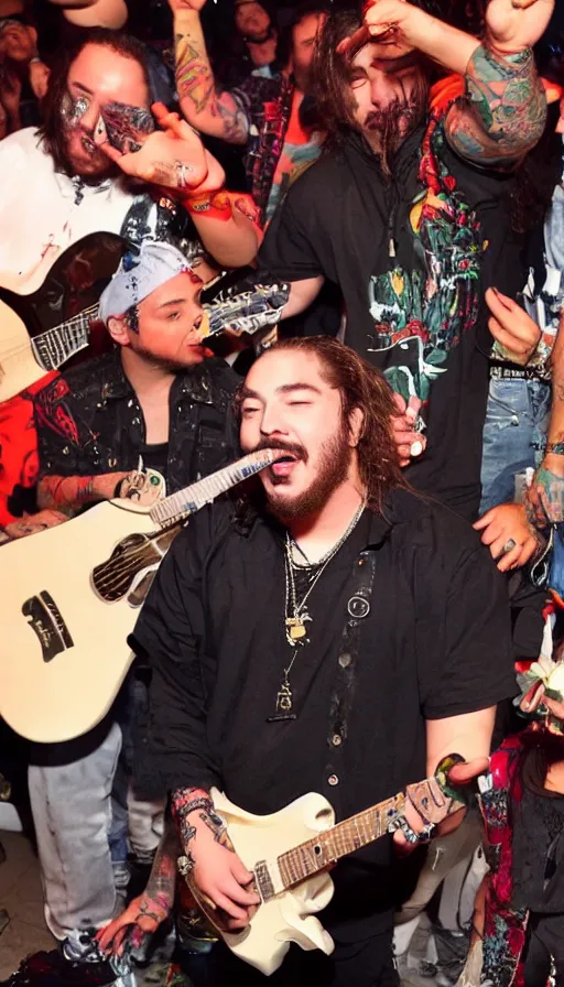 Image similar to Post Malone playing singing at a mexican party