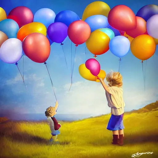 Prompt: digital art of bretagne with giant birthday balloons, artstation cgsociety masterpiece