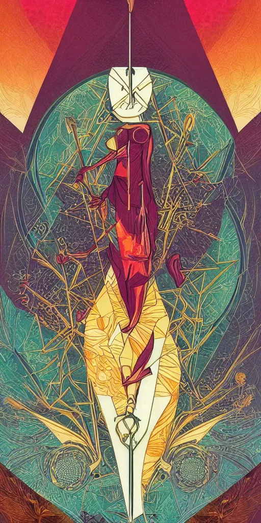 Image similar to a minimalist tarot card with an art deco boarder, by android jones