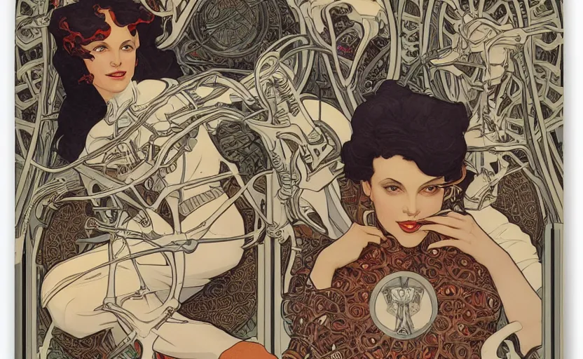 Prompt: bones technology and strange craft, by jc leyendeker and mucha, minimal, clean, cel - shaded,