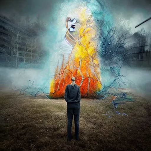 Image similar to extremely realistic Pulsing elemental Virtues figure infused with crystalline fire Painting by Erik Johansson