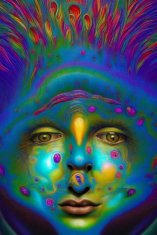 Image similar to hyperrealistic abstract close-up Renaissance psychedelic!! celestial happy! pure creature!! peaceful! kind spirit of nature! beautiful fractal!! eyes! highly detailed concept art eric zener elson peter cinematic hard rainbow lighting high angle hd 8k sharp shallow depth of field endless, inspired by Zdzisław Beksiński Salvador Dali