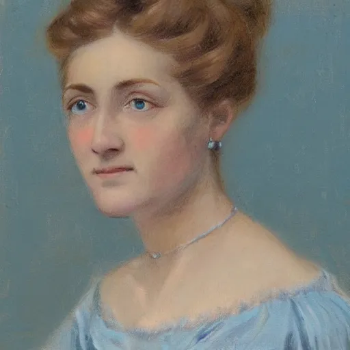 Prompt: portrait painting of a lady in a light blue dress 1 9 0 0 s entire face shown in great detail, looking at the camera, blonde hair, garden, photorealistic, extreme detail, sharp focus, 8 k, intricate, hyper detailed, realistic, cinematic lighting