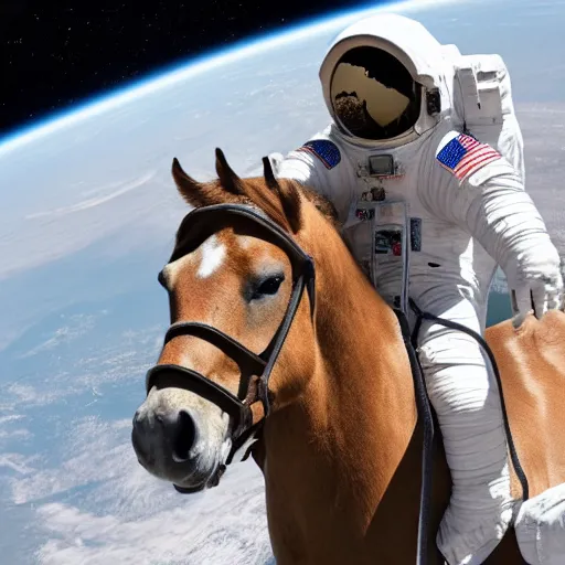 Image similar to A photograph of a horse on top of an astronaut, animal up and human down