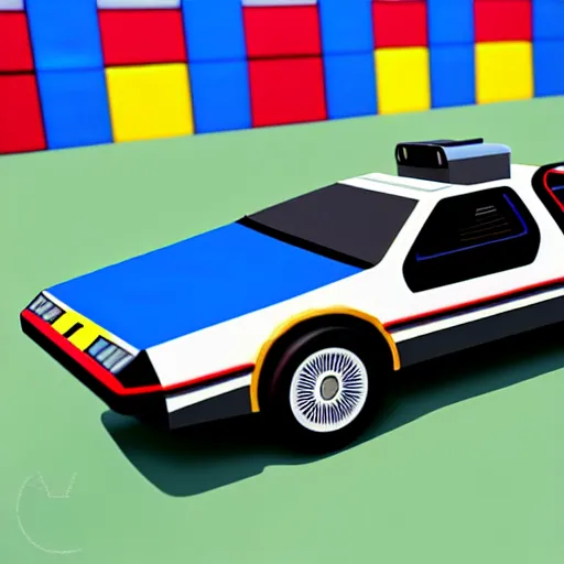 Image similar to back to the future delorean, mario kart 6 4 screenshot, low poly, aliased