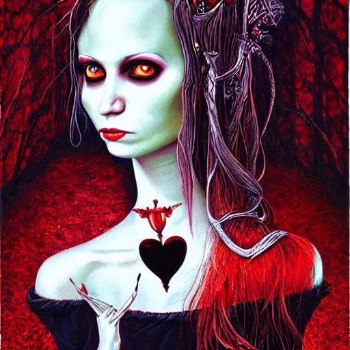 Image similar to a hyperrealistic painting of a beautiful gothic princess crying tears of blood, by Chris Mars, vivid color, highly detailed,