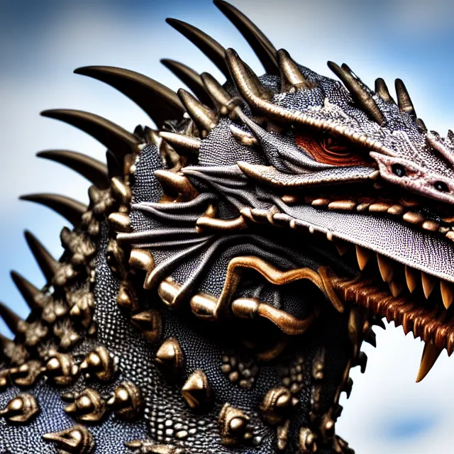 Image similar to armoured dragon, highly detailed, 8 k, hdr, smooth, sharp focus, high resolution, award - winning photo
