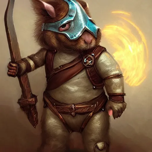 Image similar to cute little anthropomorphic Guinea Pig Crossbow Archer, tiny, small, short, Chainmail outfit, cute and adorable, pretty, beautiful, DnD character art portrait, matte fantasy painting, DeviantArt Artstation, by Jason Felix by Steve Argyle by Tyler Jacobson by Peter Mohrbacher, cinema