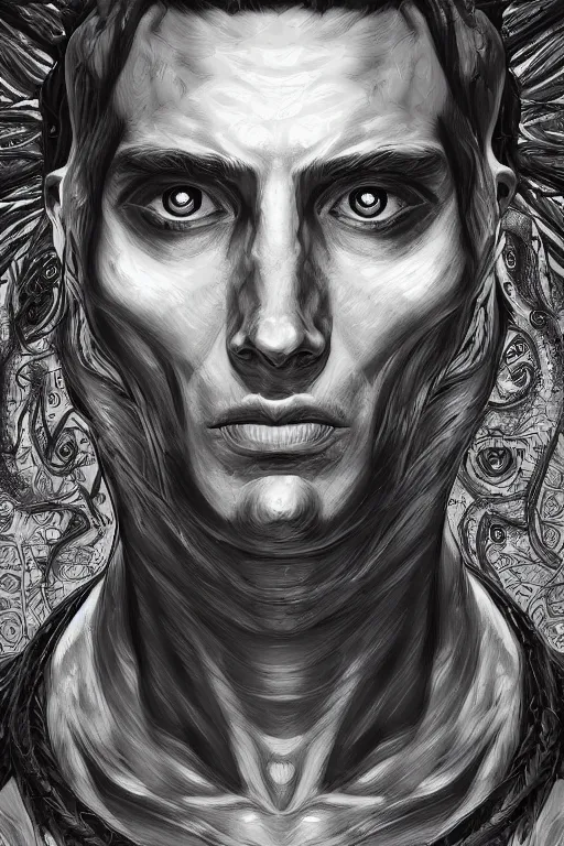 Image similar to portrait of man with seven eyes | digital painting | highly detailed | artgerm