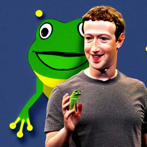 Image similar to mark zuckerberg with a frog on his shoulder