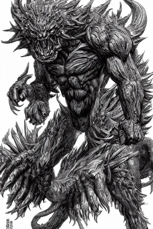 Image similar to humanoid figure beast monster, highly detailed, digital art, sharp focus, trending on art station, kentaro miura manga art style