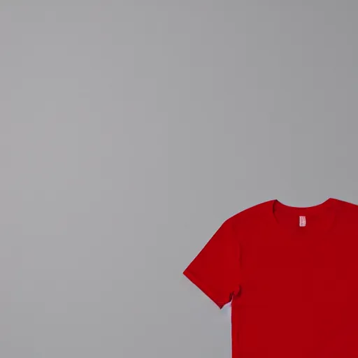 Image similar to high definition professional photo of a red t - shirt laying on a bed, displayed, promotional