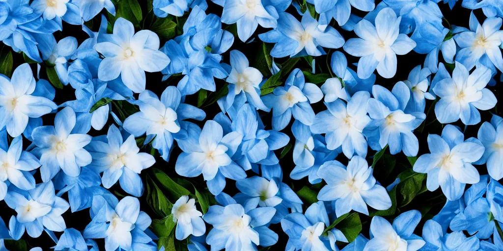 Image similar to minimalistic wallpaper of light blue flowers and white flowers, matte painting