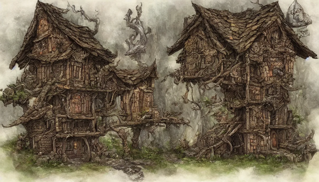 Prompt: Fantasy concept art of a baba yaga house on chicken legs.