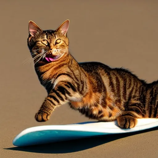 Prompt: a cat surfing with sunglasses