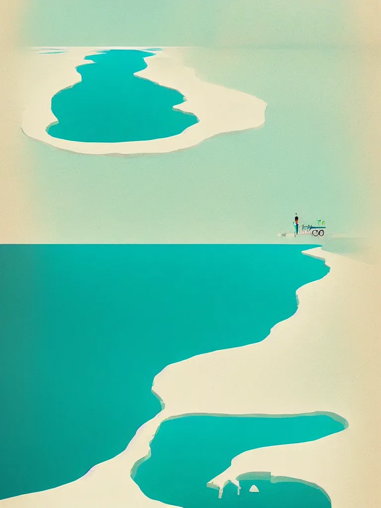 Image similar to a travel poster illustration depicting the dead sea, vintage style, white architecture, digital painting, vector art, trending on artstration, by anton fadeev, by alena aenami