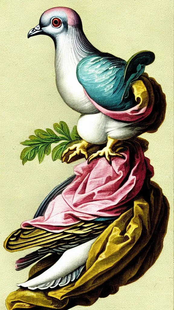 Image similar to rococo painting of a pigeon, y 2 k aesthetic, clip art