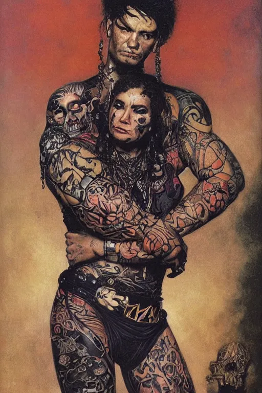 Prompt: full length portrait of temuera morrison as a tattooed gothic punk by lawrence alma tadema and zdzislaw beksinski and norman rockwell and jack kirby and tom lovell and greg staples