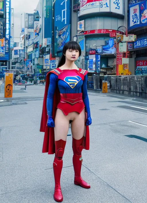 Image similar to a still of Japanese actress Nana Komatsu as Supergirl in Avengers Endgame, rule of thirds, fair complexion, unreal engine, studio lighting, set in Dotonbori Osaka, by ryan meinerding