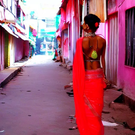 Prompt: a hot girl in a saree red light district