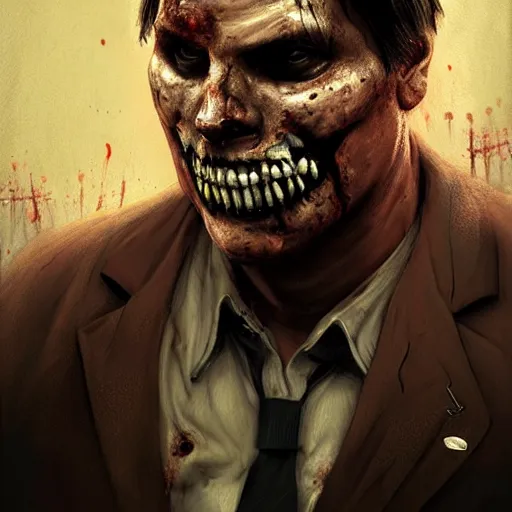 Image similar to bolsonaro as a zombie, 7 days to die zombie, fine art, award winning, intricate, elegant, sharp focus, cinematic lighting, digital painting, 8 k concept art, art by z. w. gu, art by brom, art by michael hussar, 8 k