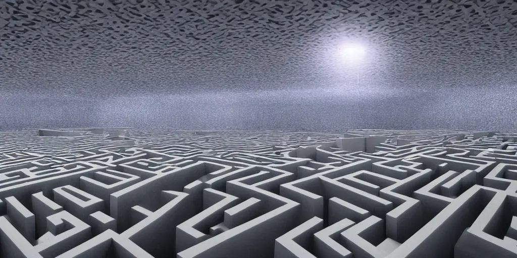 Image similar to the grand landscape of the endless maze, art by kotaro chiba, volumetric lighting, high contrast