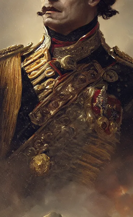 Prompt: Portrait of a Napoleonic admiral, male, detailed face, fantasy, highly detailed, cinematic lighting, digital art painting by greg rutkowski