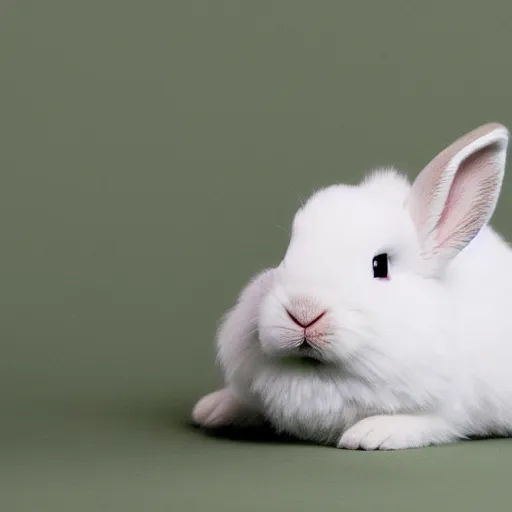 Prompt: a white dwarf rabbit with long hair, photograph, sharp focus