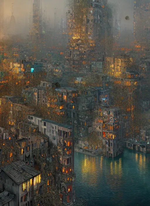 Image similar to the urban island of clocks, au naturel, hyper detailed, digital art, trending in artstation, cinematic lighting, studio quality, smooth render, unreal engine 5 rendered, octane render, art style by klimt and nixeu and ian sprigger and wlop and krenz cushart
