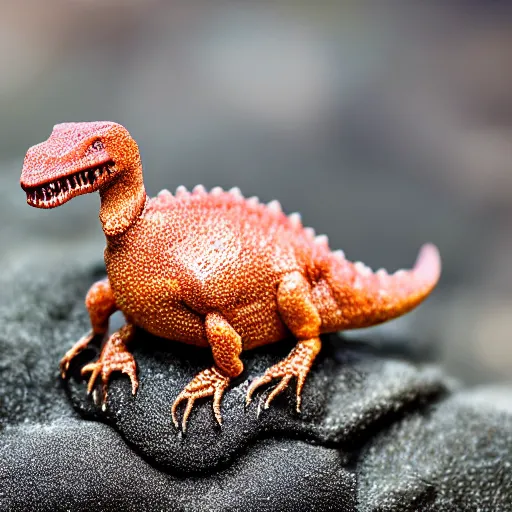 Image similar to a sticky wet dinosaur on a tiny pebble, macrophoto,