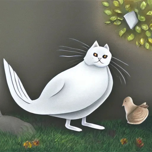 Image similar to cat playing with the dove of peace, photorealistic, detailed