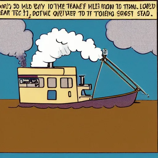 a cartoon of a steamer blowing steam saying a catch Stable Diffusion