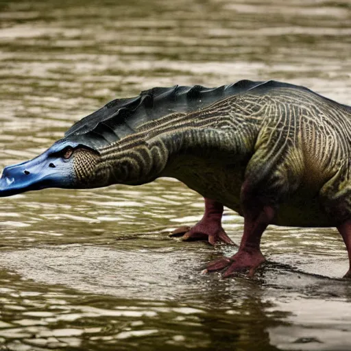 Image similar to a hybrid between a dinosaur and a duck, photography, award winning, national geographic channel, discovery channel, wildlife, 8 k