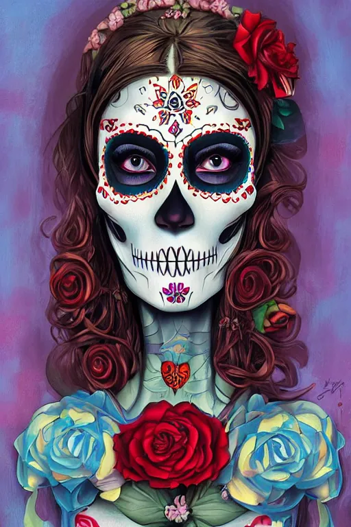 Image similar to Illustration of a sugar skull day of the dead girl, art by WLOP