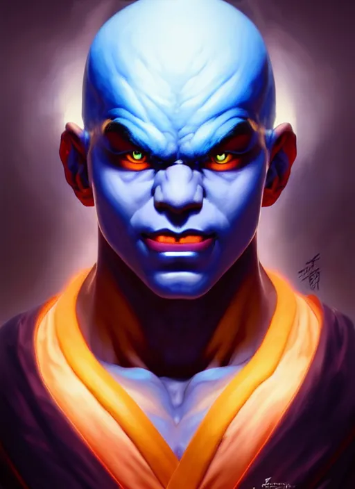 Image similar to symmetry!! portrait of blue akuma, street fighter, global illumination!! intricate, elegant, highly detailed, digital painting, artstation, concept art, smooth, sharp focus, illustration, art by artgerm and greg rutkowski and alphonse mucha