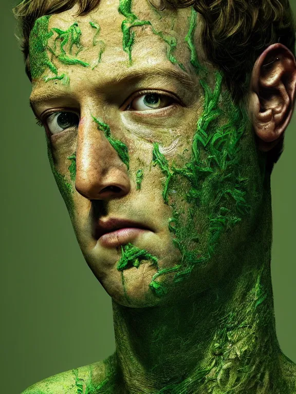 Prompt: portrait of a mark zuckerberg, skin peeling away to reveal bright green! reptile! scales!, forked tongue, art by ryo shiotani and greg rutkowski, intricate, beautiful, cinematic lighting, vintage art by serge ivanoff, high resolution, very detailed