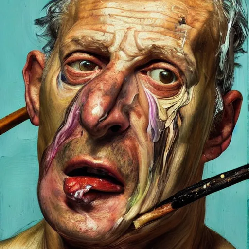 Image similar to high quality high detail painting by lucian freud and jenny saville, hd, crazy man with an axe, turquoise