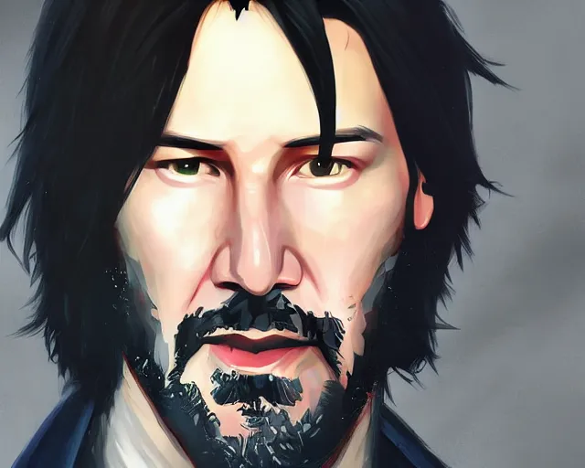 Image similar to portrait of keanu reeves from league of legends by jessica oyhenart, deiv calviz, trending on art station, pixiv top monthly, cinematic, league of legends splash art, anime