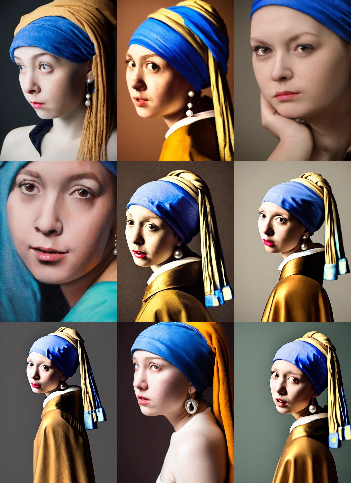 Prompt: girl with a pearl earring, cosplay, real life portrait, art brought to life, dslr photo, iso 1 0 0, f / 2 2, studio lighting