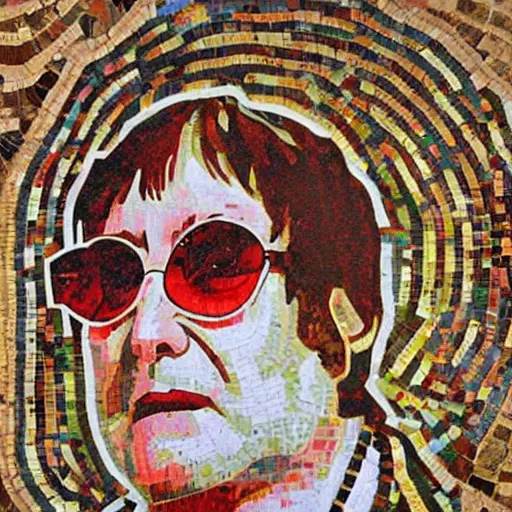 Prompt: elton john lennon in the ancient zeugma, but as an mosaic art. many small stones and nice level of details