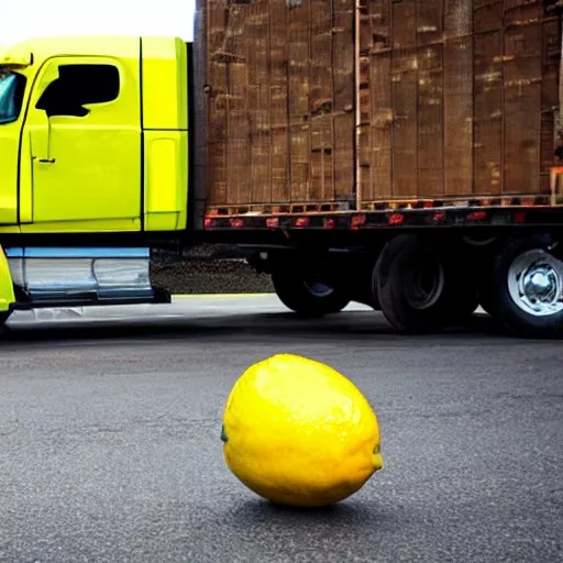 Image similar to a truck hauling a giant lemon