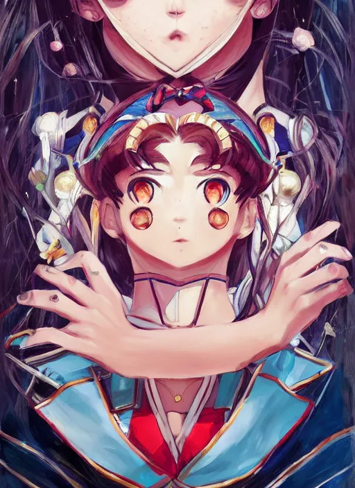 Image similar to by WLOP, By Sailor Moon, symmetrical face