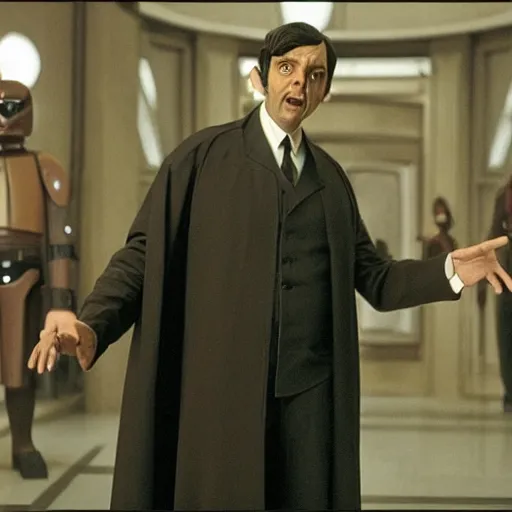 Image similar to mr. beans as a sith lord in star wars, film still, cinematic, extremely detailed