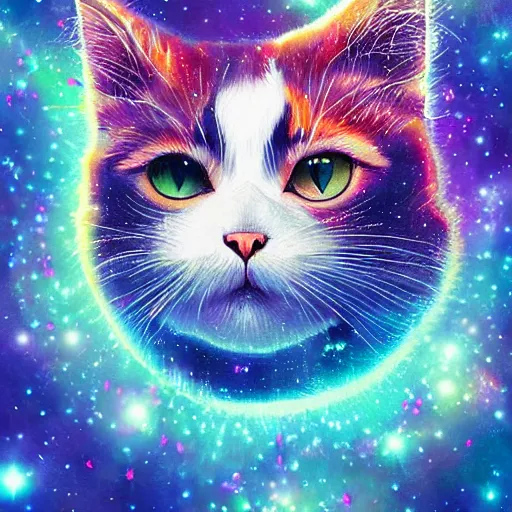 Image similar to mosaic portrait of a beautiful cute cat falling into the stars by Ross Tran, 4k, intricate details