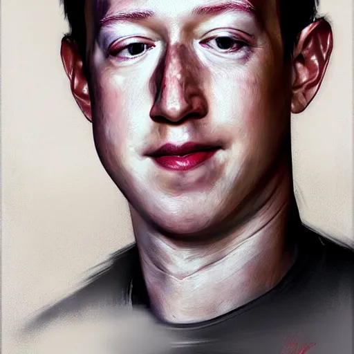 Image similar to hyper realistic, portrait of asian mark zuckerberg, painted by greg rutkowski,