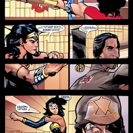 Prompt: Wonder Woman lassos a bank robber