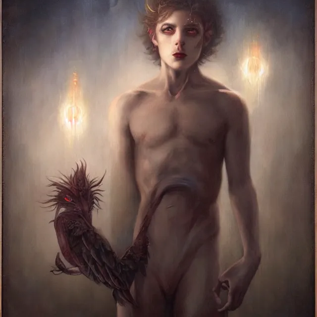 Prompt: portrait of a magical monster boy, art by tom bagshaw and manuel sanjulian