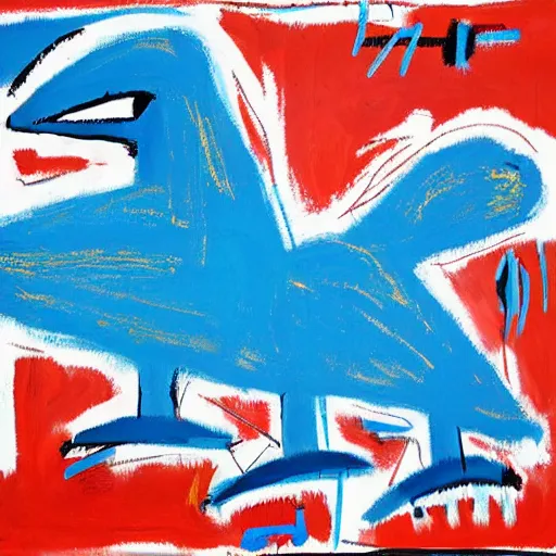 Prompt: blue bird, artwork by john michel basquiat