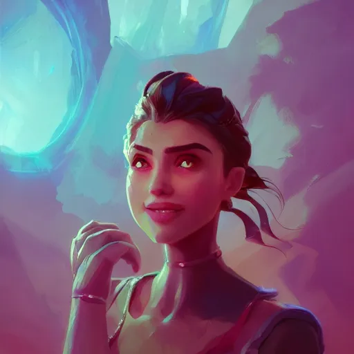 Image similar to beautiful female portrait, maya ali mage, gloomhaven, dynamic lighting, gaudy colors, octane render aesthetic, matte painting concept art, official fanart behance hd artstation by jesper ejsing, by rhads and makoto shinkai and lois van baarle and ilya kuvshinov and rossdraws